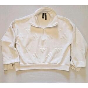 Adidas Sweater Women Medium‎ White Oversized Boxy Raised Logos Pullover
